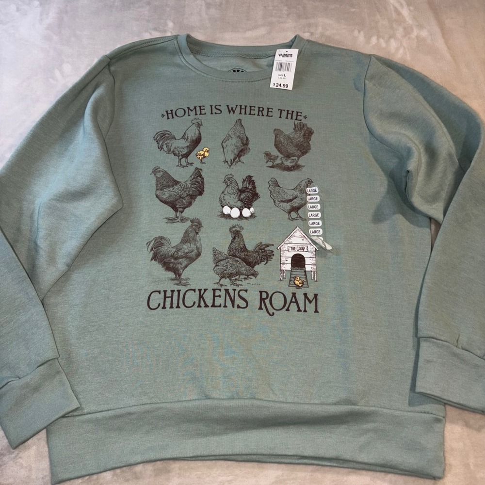 Lost Creek Green Chicken Graphic Sweatshirt Farmcore Large Cottagecore Country